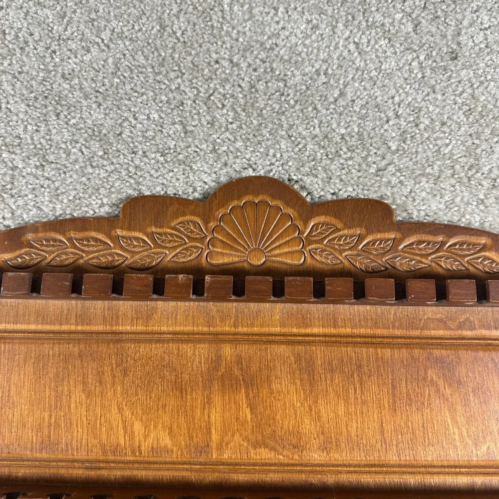 Vintage Wooden Souvenir Spoon Display Rack Wall Hanging 64 Slot Carved Floral